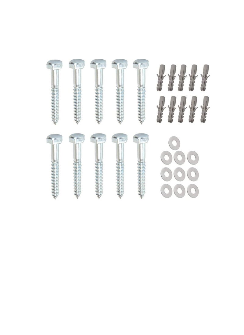 Generic 10 Pcs Galvanized (G.I) Hex Head Coach Screws with Washer & Fisher Plug Wood Working for Holding Together Heavy Timber, and Concrete Working. (8mm, Length 3 Inch)  - Image 1