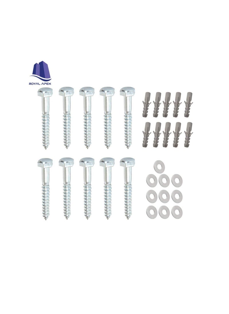Generic 10 Pcs Galvanized (G.I) Hex Head Coach Screws with Washer & Fisher Plug Wood Working for Holding Together Heavy Timber, and Concrete Working. (8mm, Length 3 Inch)  - Image 2