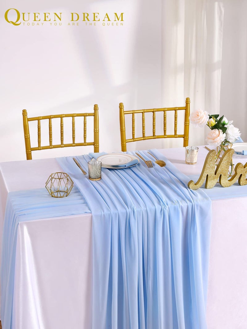 QueenDream 5 Pieces 10Ft Wedding Table Runner Blue Chiffon Table Runners Sheer Wedding Arch Overlay Fabric for Birthday Bridal Party Decorations - Image 2