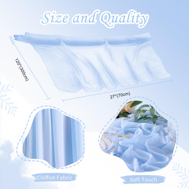 QueenDream 5 Pieces 10Ft Wedding Table Runner Blue Chiffon Table Runners Sheer Wedding Arch Overlay Fabric for Birthday Bridal Party Decorations - Image 4