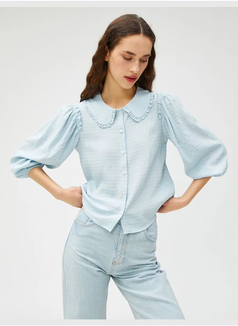 كوتون Tissued Ruffle Long Sleeve Shirt