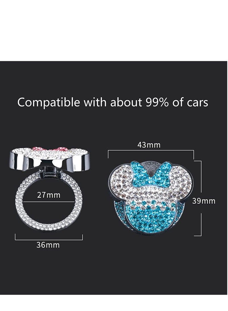 SYOSI Car C ute Push to Start bu tton Cover Accessories, Blue Crystal Rhinestones Car Engine Start Stop bu tton Cover, Bling Car Decoration Interior Sticker for Women Girl - Image 4