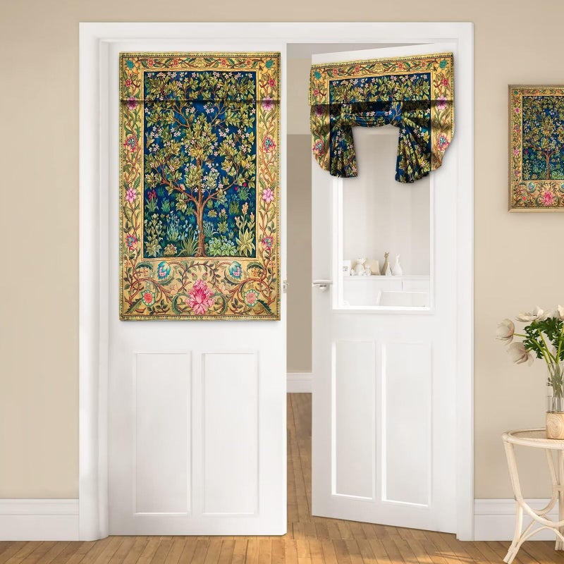 Yearn Jear Door Curtains for Door Windows, William Morris Tree of Life Door Window Curtains for French Glass Door, Privacy Thermal Insulated Tie Up Door Shades, Vintage Flower Small Window Curtains 26 x 70 inch - Image 2