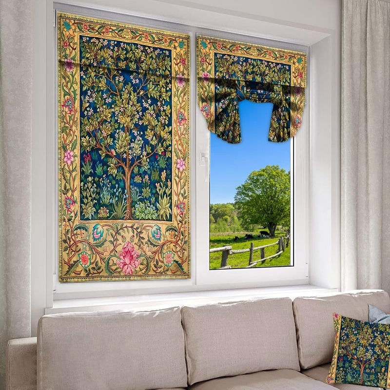 Yearn Jear Door Curtains for Door Windows, William Morris Tree of Life Door Window Curtains for French Glass Door, Privacy Thermal Insulated Tie Up Door Shades, Vintage Flower Small Window Curtains 26 x 70 inch - Image 3