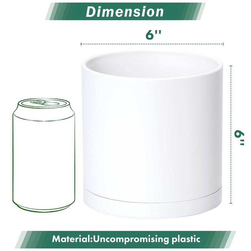 D'vine Dev 4 Pack 6 Inch Modern Plastic Plant Pots, Small Garden Planters for Plant with Drainage Holes and Saucers, White Color, 74-Z-J-2 - Image 2
