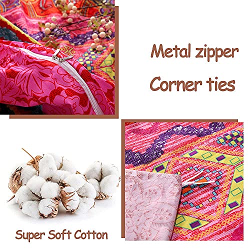 FADFAY Exotic Boho Duvet Cover Set Queen 100% Brushed Cotton Soft Bohemian Bedding Red Teal Mandala Printed Bedding Reversible Striped Zipper Bed Comforter Cover + 2 Pillowshams- Queen, 3 Pcs - Image 2