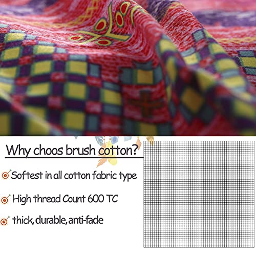 FADFAY Exotic Boho Duvet Cover Set Queen 100% Brushed Cotton Soft Bohemian Bedding Red Teal Mandala Printed Bedding Reversible Striped Zipper Bed Comforter Cover + 2 Pillowshams- Queen, 3 Pcs - Image 3