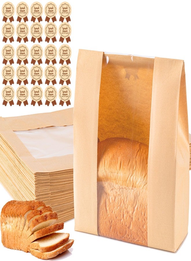Hoewina Paper Bread Bags 25PCS, Sourdough Bread Bags for Homemade Bread, Large Bakery Bags with Window Includes 25PCS Label Seal Stickers for Homemade Bread Storage(13.7x8.3x3.5 inch) - Image 1