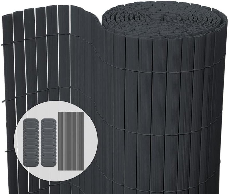 VOUNOT سياج حماية الخصوصية من PVC، مقاس 80 × 300 سم، مزود بدعامات مقواة لحماي�� الخصوصية في الحديقة والشرفة والتراس، يوفر حماية من الرياح وأشعة الشمس في الهواء الطلق، لون رمادي - Image 1