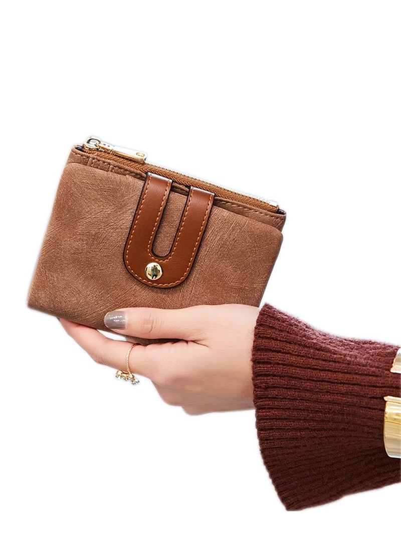 KASTWAVE Wallet, Women's Small Leather Wallet Ladies Mini Zipper Coin Purse id card Pocket, Slim Compact Thin (Brown)  - Image 1