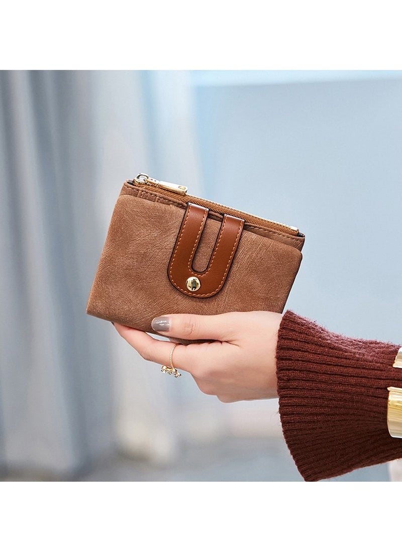 KASTWAVE Wallet, Women's Small Leather Wallet Ladies Mini Zipper Coin Purse id card Pocket, Slim Compact Thin (Brown)  - Image 4