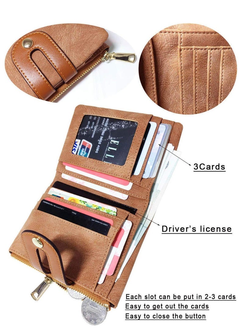 KASTWAVE Wallet, Women's Small Leather Wallet Ladies Mini Zipper Coin Purse id card Pocket, Slim Compact Thin (Brown)  - Image 2