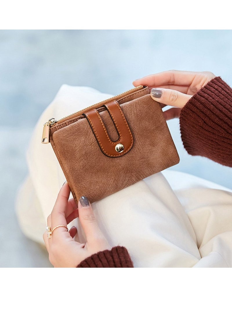 KASTWAVE Wallet, Women's Small Leather Wallet Ladies Mini Zipper Coin Purse id card Pocket, Slim Compact Thin (Brown)  - Image 3