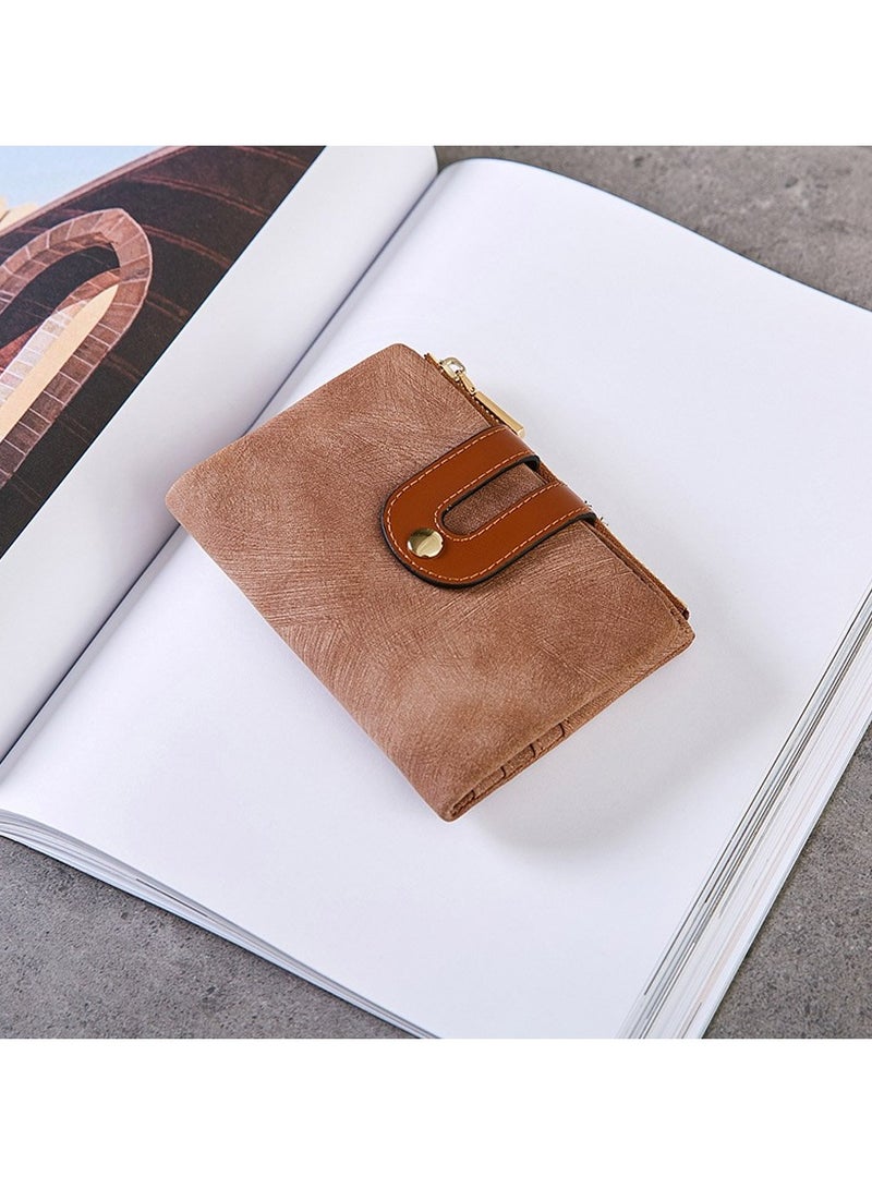KASTWAVE Wallet, Women's Small Leather Wallet Ladies Mini Zipper Coin Purse id card Pocket, Slim Compact Thin (Brown)  - Image 5