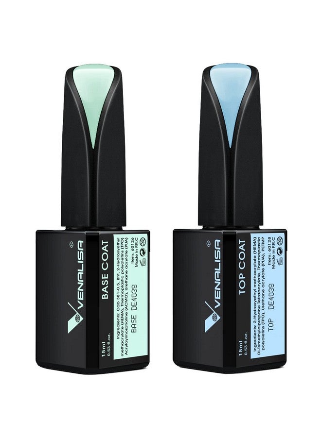 V VENALISA VENALISA 2 Pcs 15ml Gel Nail Ploish Base and Top Coat Set, No Wipe High Gloss Long Lasting Tempered Top Coat Polish Soak Off LED Gel Kit - Image 1