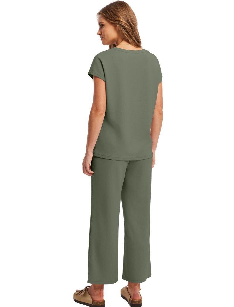 Saloogoe travel Outfits for Women capri pants for women dressy casual stretch 2 Piece matching Sets women Clothing Casual Cozy Wide Leg Pants Woman Green L - Image 5