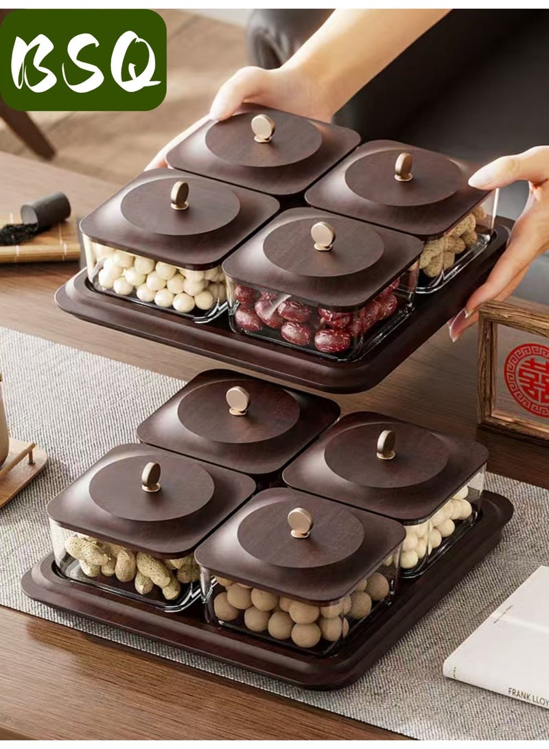 بي إس كيو طبق فاكهة خشبي | علبة مكسرات | طبق فاكهة بلاستيكي فاخر | طبق فواكه مجففة ومكسرات وحلوى | حفلات حلوى ومكسرات وكعكات ورقائق - Image 1