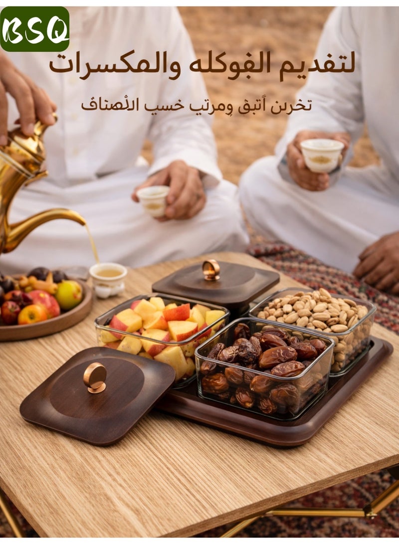 بي إس كيو طبق الفاكهة الخشبية | حاويات المكسرات | طبق الفواكه المجففة والمكسرات والحلويات | الحلويات والمكسرات والبسكويت وحفلات البطاطس - Image 1