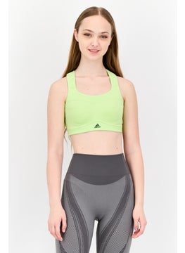 Adidas Women Brand Logo Padded Sports Bra, Lime Green  - Image 1