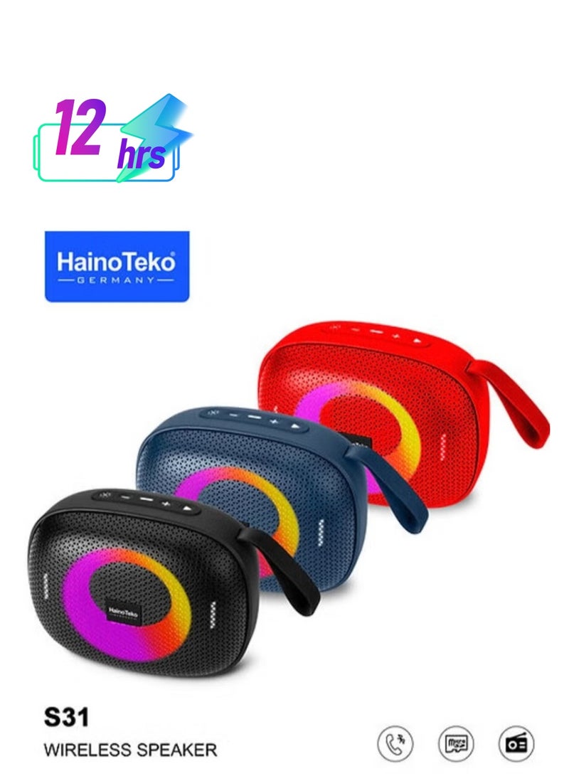 Haino Teko S31 Portable Wireless Bluetooth Speaker – Compact, Powerful Sound, IPX7  Waterproof, 12-Hour Battery Life, Built-In Microphone, and Deep Bass – Perfect for Outdoor, Travel, and Home Use - Image 1