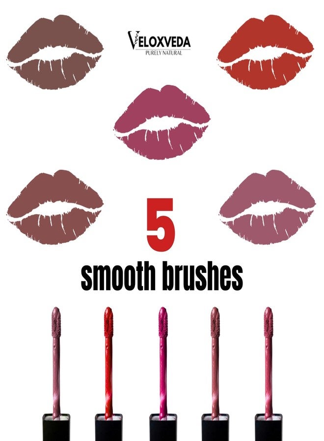 Veloxveda Purely Natural Liquid Lipstick Combo (Set of 5) - Bold & Vibrant Edition | Long Lasting, Matte Finish, Waterproof | Shades: Hot Pink, Ruby Red, Magenta & Coral - Image 4