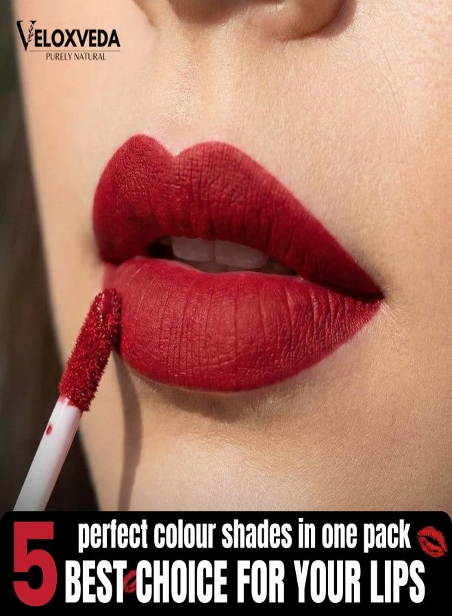Veloxveda Purely Natural Liquid Lipstick Combo (Set of 5) - Bold & Vibrant Edition | Long Lasting, Matte Finish, Waterproof | Shades: Hot Pink, Ruby Red, Magenta & Coral - Image 5