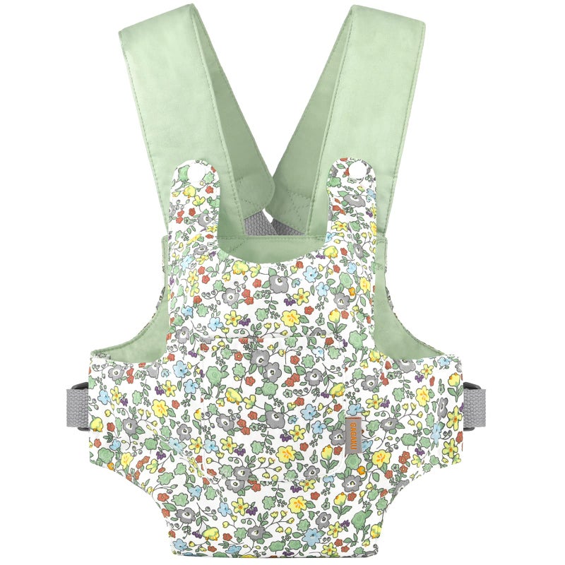 GAGAKU GAGAKU Baby Doll Carrier Stuffed Animal Carrier for Girls Doll Accessory Adjustable Straps for 12 to 20 inch Reborn Baby Dolls - Green Flowers  - Image 1