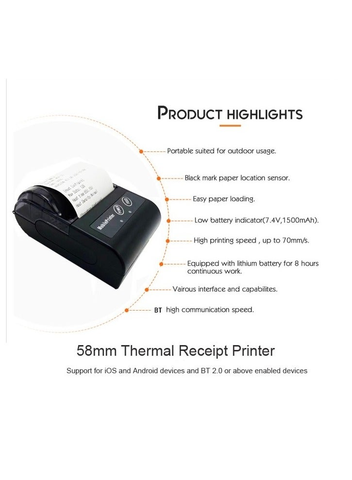 Mini Portable Thermal Wireless Receipt Printer With USB And Bluetooth Black - Image 5