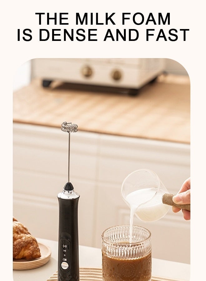 Yaqeen Milk Frother Handheld with Stand 3 Stainless Whisks USB-C Charging, Powerfull Coffee Frother Egg Beater & Mixer 3 In 1 Rechargeable  Low Noise Compact Design For Coffee Lattes Cappuccinos And Jam, Baby Food - Image 2