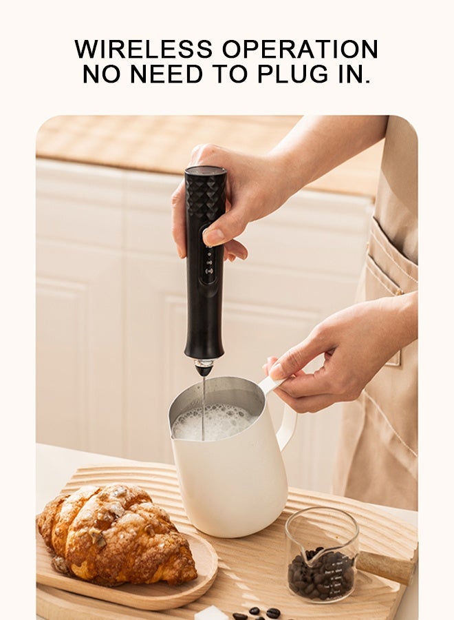 Yaqeen Milk Frother Handheld with Stand 3 Stainless Whisks USB-C Charging, Powerfull Coffee Frother Egg Beater & Mixer 3 In 1 Rechargeable  Low Noise Compact Design For Coffee Lattes Cappuccinos And Jam, Baby Food - Image 3