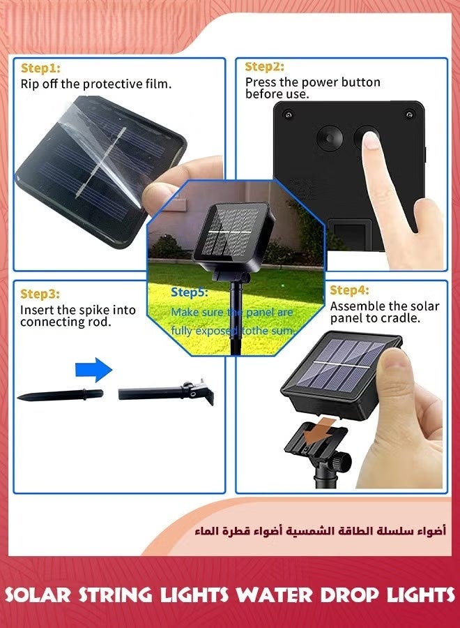 أضواء السلسلة الشمسية في الهواء الطلق,أضواء الجنية قطرة المياه,7M 50 LED أضواء الحديقة الشمسية,أضواء الفناء تعمل بالطاقة الشمسية,إضاءة وضع 8,أضواء الدموع المضادة للماء للفناء ديكور حفلة الزفاف المنزلية,, - Image 2