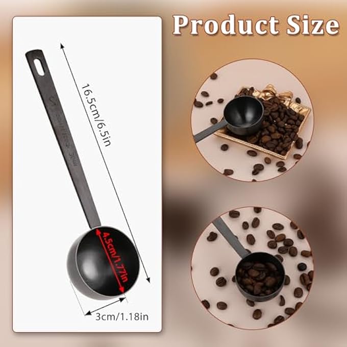 ريحني ملعقة قياس معدنية، ملعقة كبيرة من القهوة بحجم 47 بوصة سوداء بمقبض طويل 188 ملعقة كبيرة من الفولاذ المقاوم للصدأ، ملعقة كبيرة من القهوة المطحونة، حبوب الإسبريسو، حليب الشاي، السكر 30 مل - Image 3