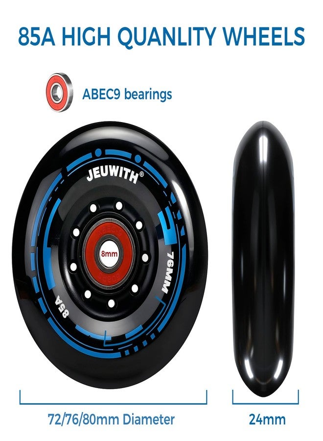 JEUWITH 8 Pcs Inline Skate Wheels Replacement High Elasticity and Wear Resistance,Roller Blads Wheels with ABEC-9 Bearings&Spacers and Washers,76mm 85A for Outdoor, Indoor Skate - Image 3