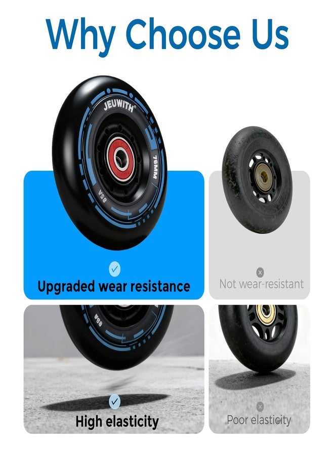 JEUWITH 8 Pcs Inline Skate Wheels Replacement High Elasticity and Wear Resistance,Roller Blads Wheels with ABEC-9 Bearings&Spacers and Washers,76mm 85A for Outdoor, Indoor Skate - Image 2