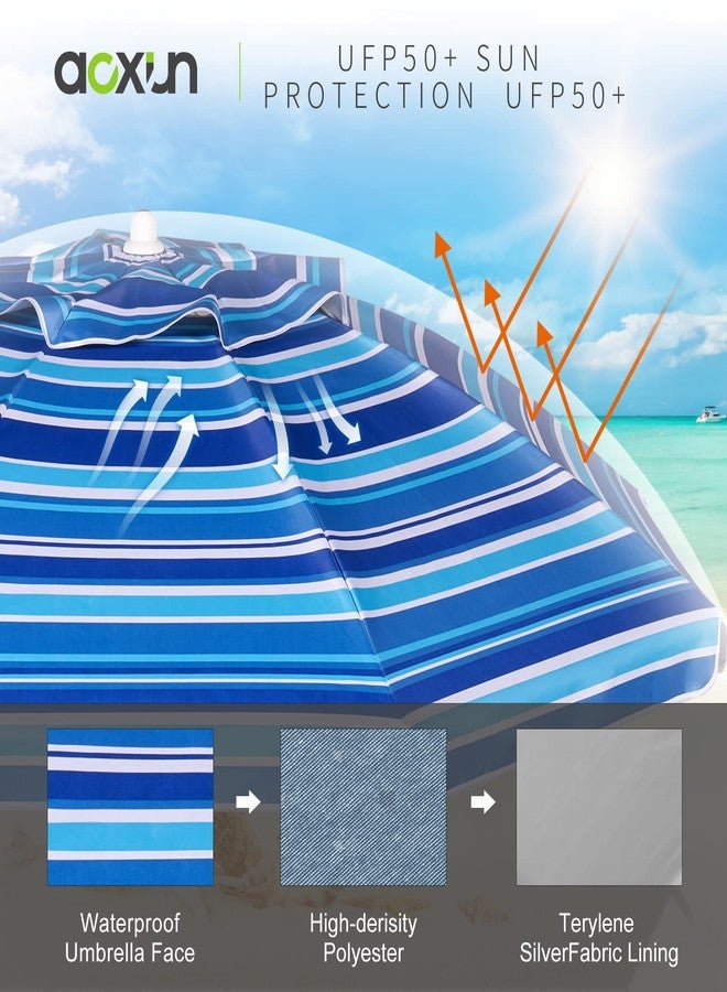 Aoxun Beach Umbrella, 7ft Beach Umbrella with Tilt Pole, Portable Umbrella with Sand Anchor and Carry Bag, UPF 50+ Sun Shelter with Air Vents Design for Sand and Outdoor Activities (Navy Blue & White) - Image 4