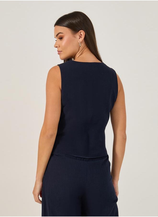 Styli Solid V-Neck Sleeveless Vest Top  - Image 4