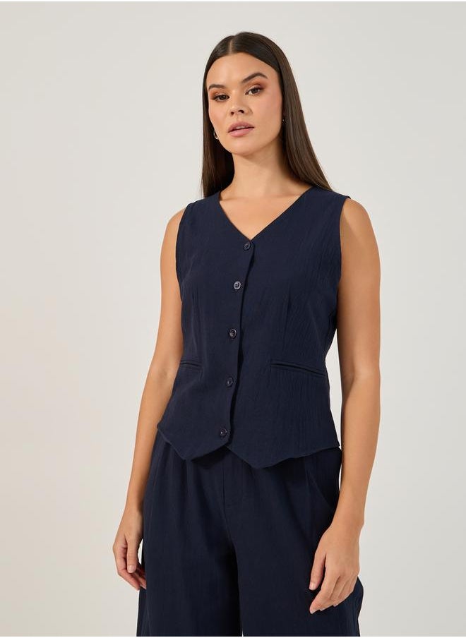 Styli Solid V-Neck Sleeveless Vest Top  - Image 1