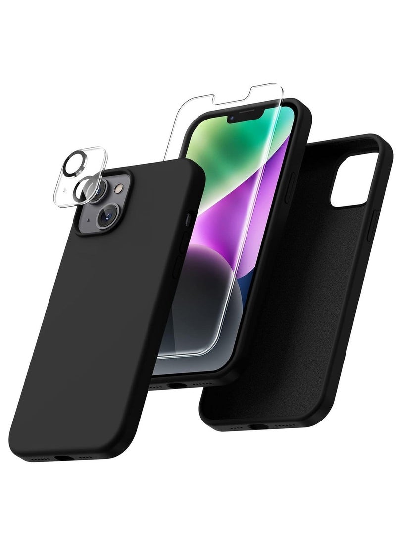 ELTRAZONE ELTRAZONE iPhone 14 Black Case - 5-in-1 Set with 2 Screen Protectors & 2 Camera Lens Protectors, Liquid Silicone Full Body Protection, Shockproof (6.1 Inch)