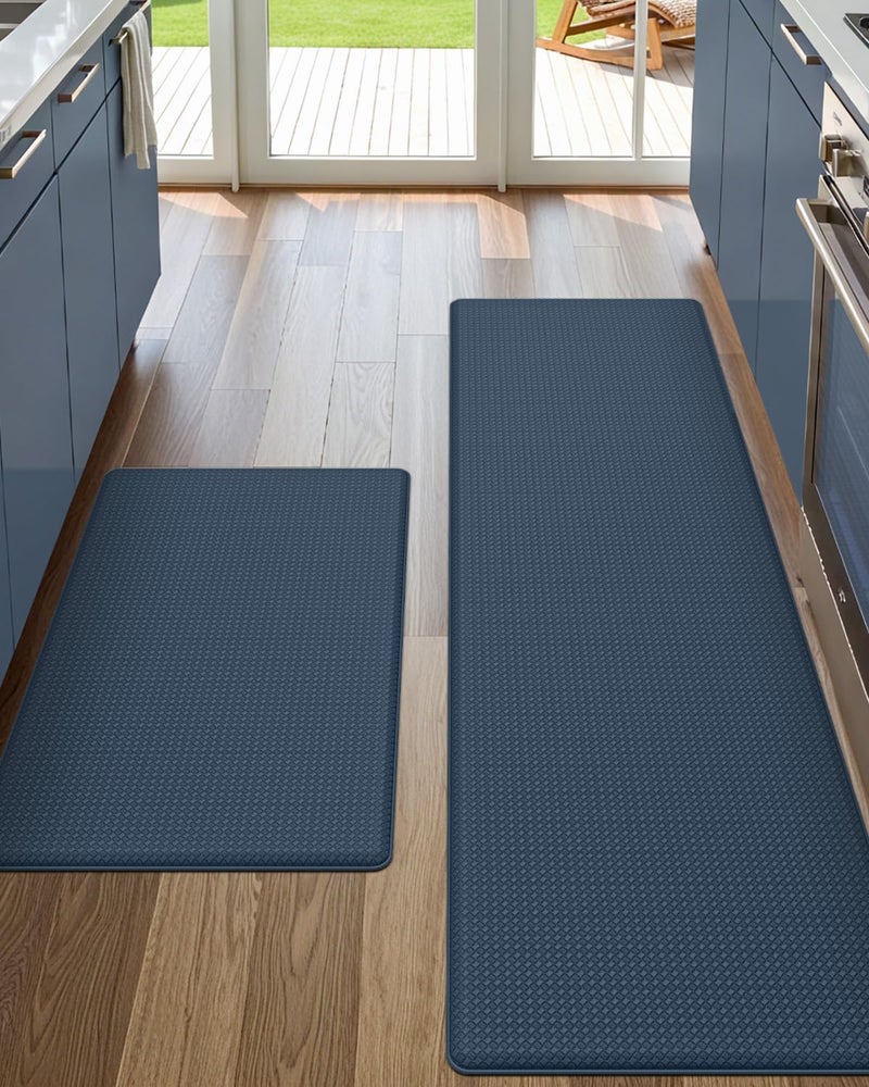 DEXI Kitchen Floor Mats Cushioned Anti Fatigue,17x29+17x59, Standing Runner Rug Waterproof, Comfort Memory Foam Padded for Front Sink Laundry Set of 2, Navy - Image 1