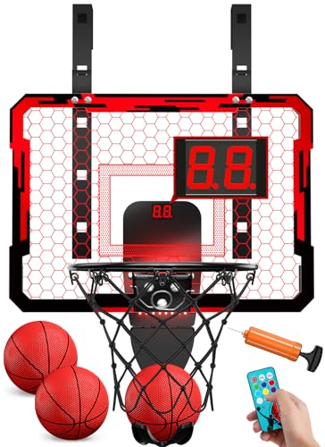 QDRAGON Indoor Basketball Hoop for Kids Over The Door Mini Basketball Hoops with 7 LED Lighting Basketball Toys Gifts for 5 6 7 8 9 10 11 12 Year Old Boys Girls Teens Red - Image 1