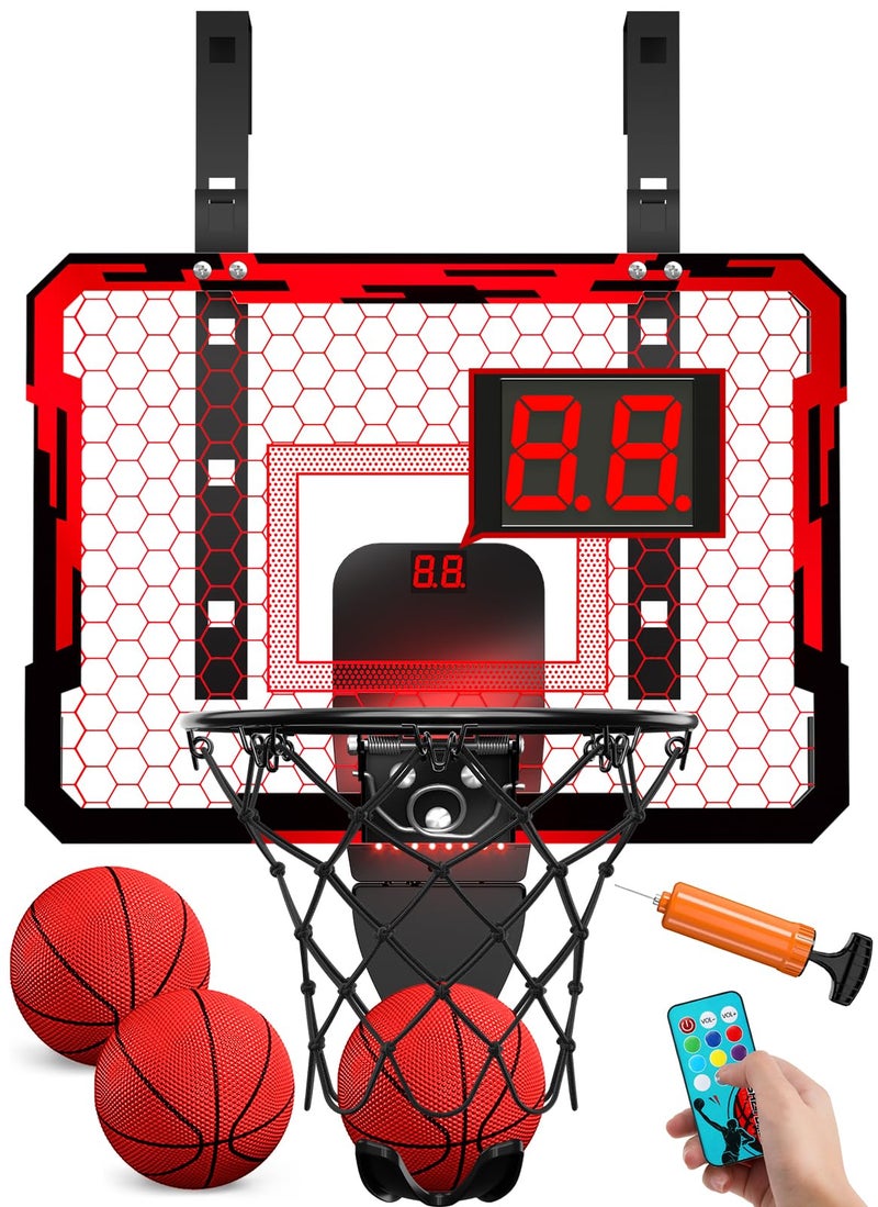 QDRAGON Indoor Basketball Hoop for Kids Over The Door Mini Basketball Hoops with 7 LED Lighting Basketball Toys Gifts for 5 6 7 8 9 10 11 12 Year Old Boys Girls Teens Red - Image 3