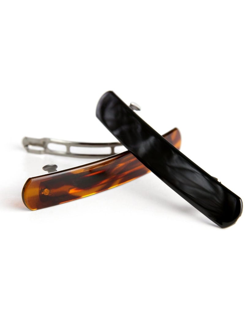 GOODY Classics Rounded Hair Barrette, Black & Tortoise, 3 Count - Image 1