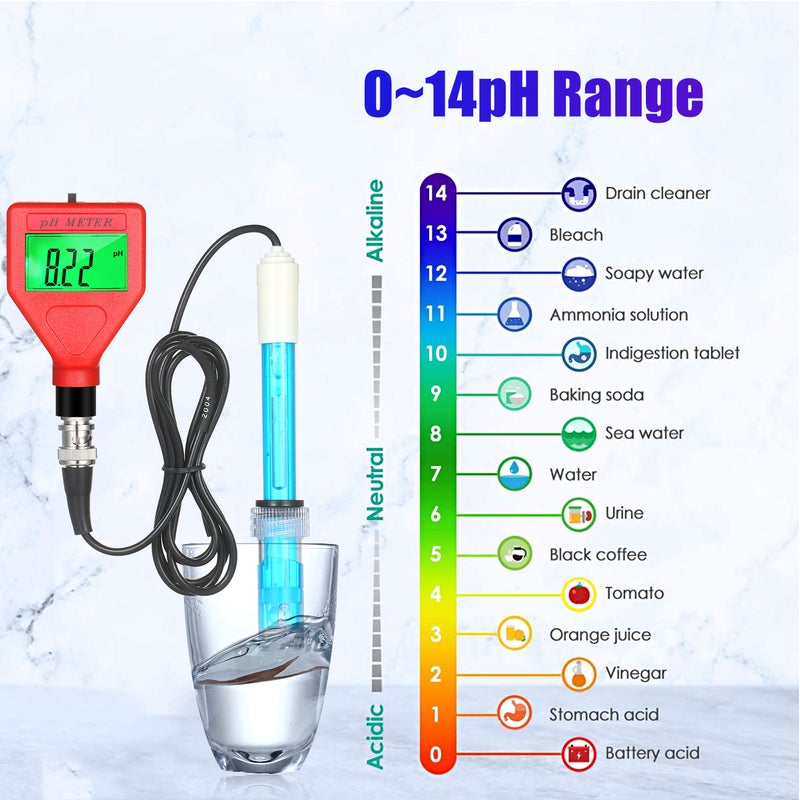 pH Meter 0-14pH Measurement Range Water Quality Tester 1.5-inch LCD PH Pen with Green Backlight for Water Brewing Food Sauce Aquaculture Laboratory - Image 3