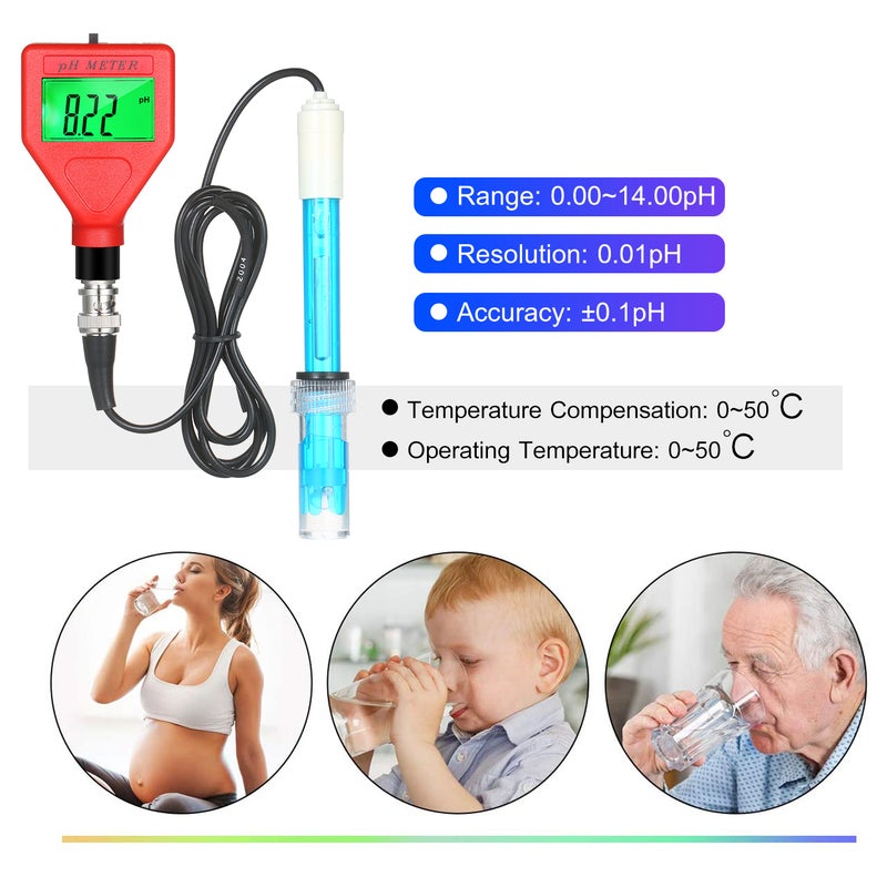 pH Meter 0-14pH Measurement Range Water Quality Tester 1.5-inch LCD PH Pen with Green Backlight for Water Brewing Food Sauce Aquaculture Laboratory - Image 4
