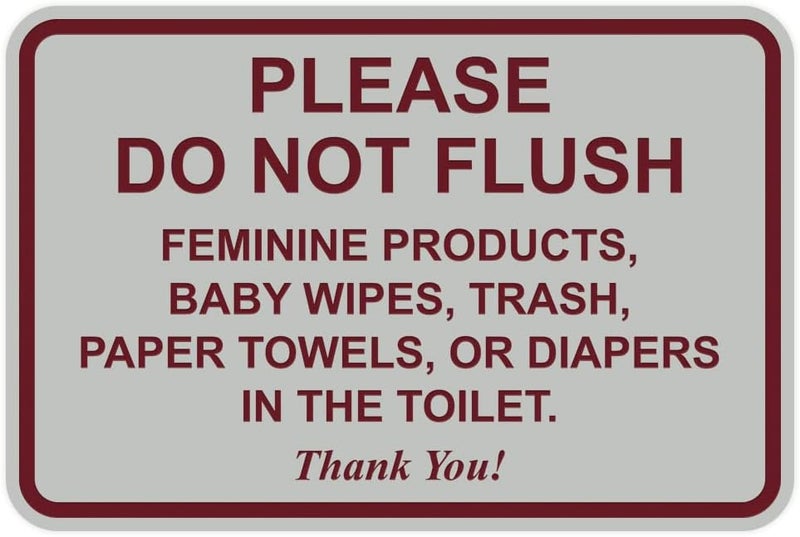 All Quality Please Do Not Flush Thank You Bathroom Etiquette Sign - 6" x 8" (Light Gray-Burgundy) - Image 1