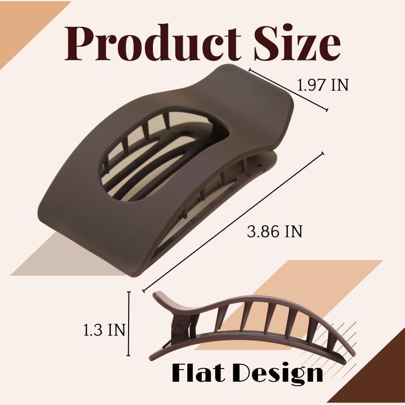 Drealoe 8 Pack Neutral Flat Hair Clips for Women â€“ Large Matte No-Slip Rectangle Claw Clips Thick & Thin Hair in Brown, Black, and Blonde, Strong Hold Square Hair Accessories for Work or Daily Wear - Image 2