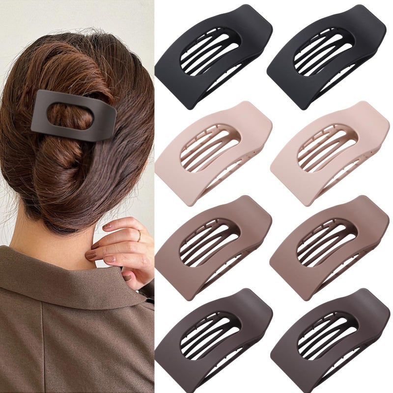 Drealoe 8 Pack Neutral Flat Hair Clips for Women â€“ Large Matte No-Slip Rectangle Claw Clips Thick & Thin Hair in Brown, Black, and Blonde, Strong Hold Square Hair Accessories for Work or Daily Wear - Image 1