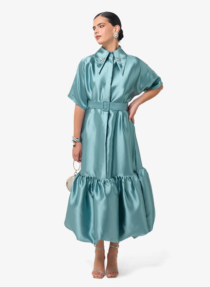 Threadz by Ajooni Button Detail Belted Midi Dress