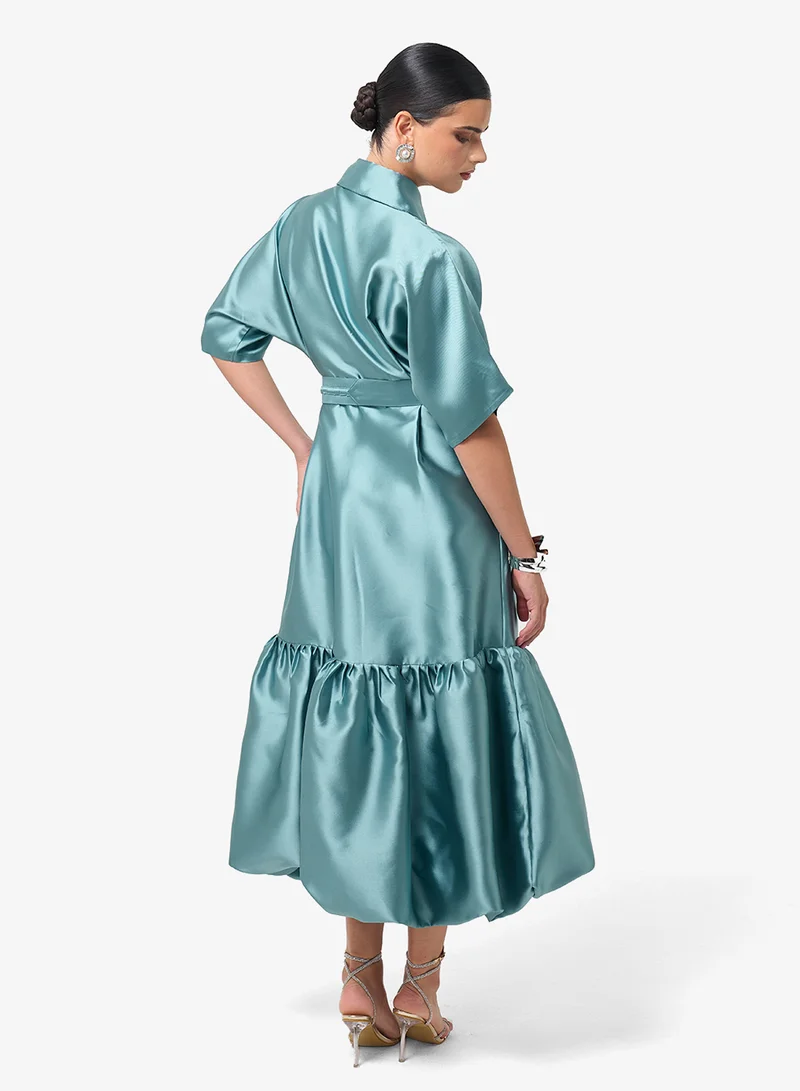 Threadz by Ajooni Button Detail Belted Midi Dress