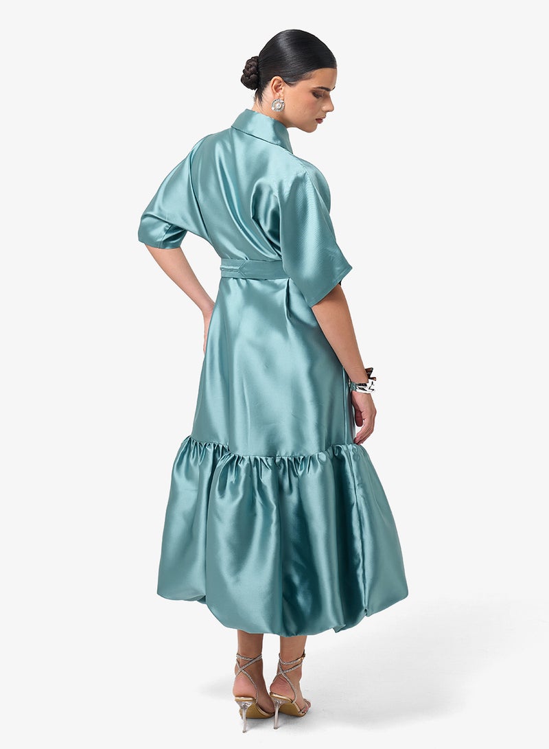 Threadz by Ajooni Button Detail Belted Midi Dress - Image 2